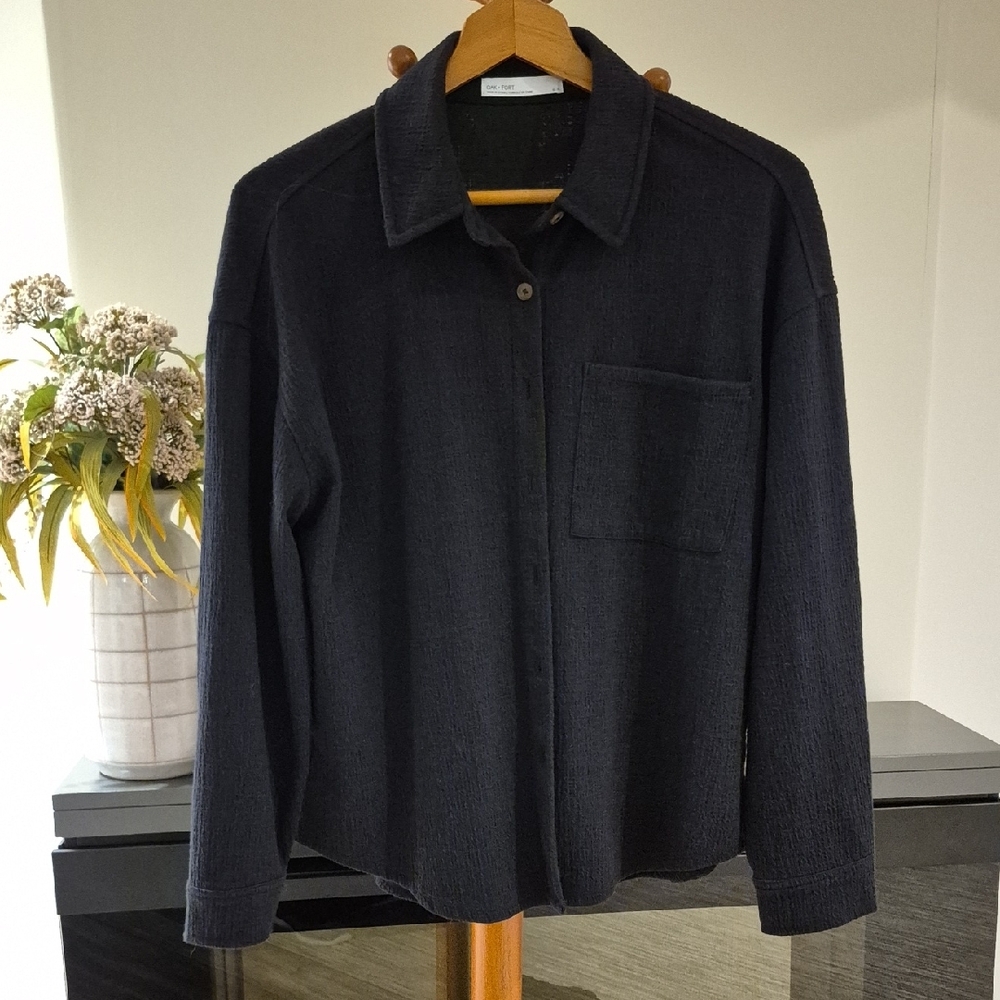 OAK +FORT  BLACK JACKET/ SHACKET, 55% COTTON, Business Casual, oversized XS